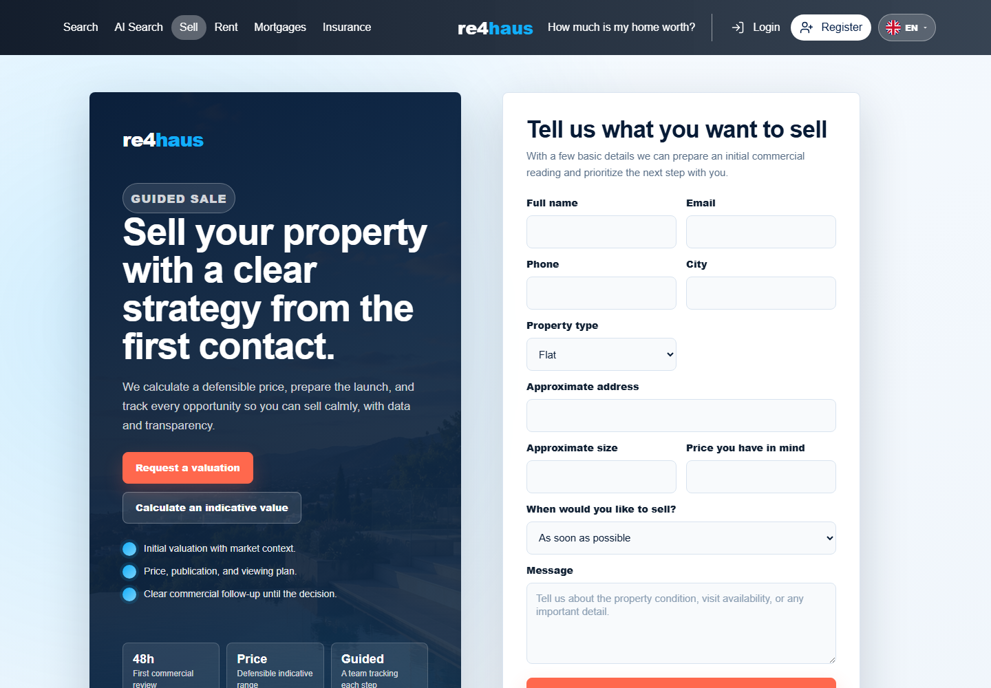 Landing de venta con propuesta comercial y formulario contextual para propietarios.